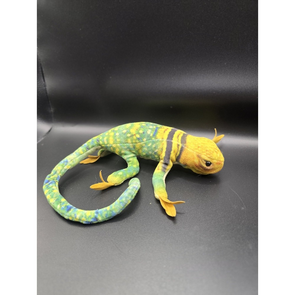 Folkmanis Mini Collared Lizard Finger Puppet Plush 8" Yellow Head Green Body